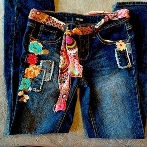 Girls denim flower knit jeans by Squeee